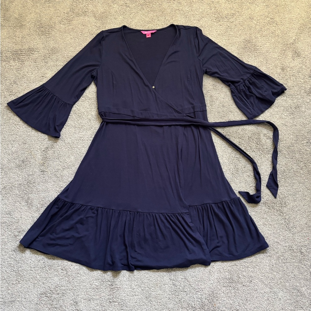 Lilly Pulitzer Rozaline Wrap Dress Inky Blue size XL